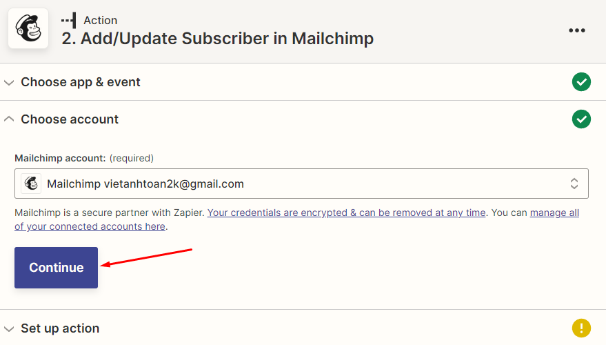 Kích hoạt MailChimp